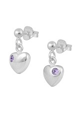 stunning little silver heart light purple baby birthstone earrings